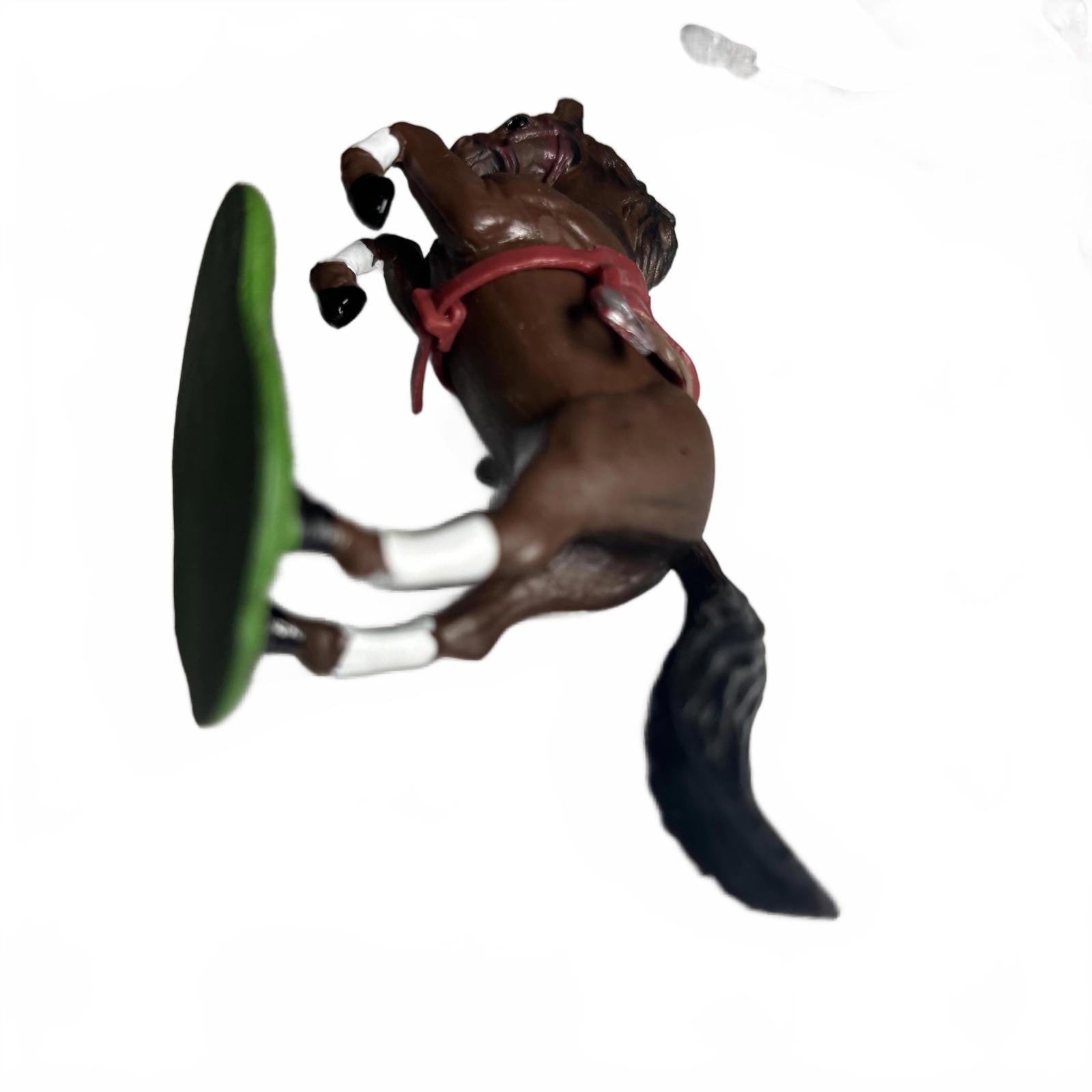 Set of 2 Brown Plastic Toy Horses with Saddle and Base