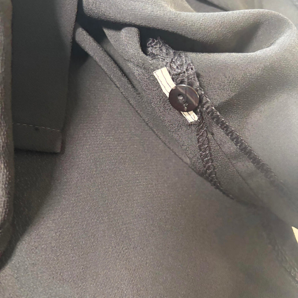 Paris Black Women's Blouse Size 12 Elegant Embroidered Collar - Come Sell Nearly Anything