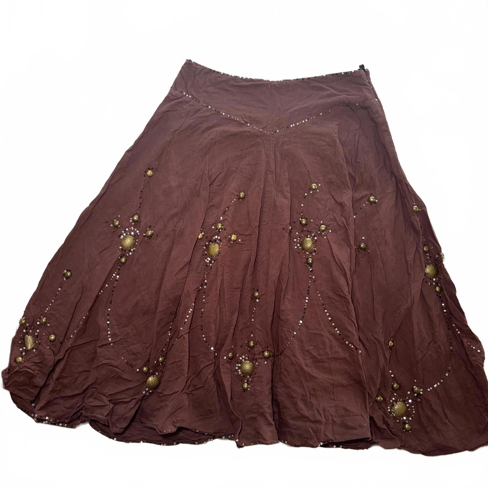 Persaman New York Women's Brown Embellished Skirt Size 2 Vintage Y2K