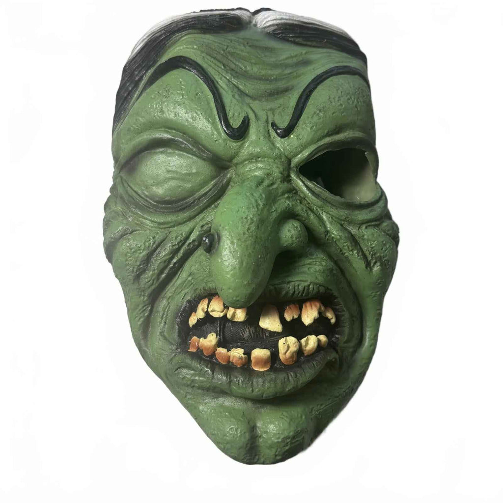70-80s Green Halloween Witch latex Mask with Detailed Features