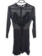 Elegant Black Long Sleeve Dress with Beaded Embellishments, Size M - Come Sell Nearly Anything