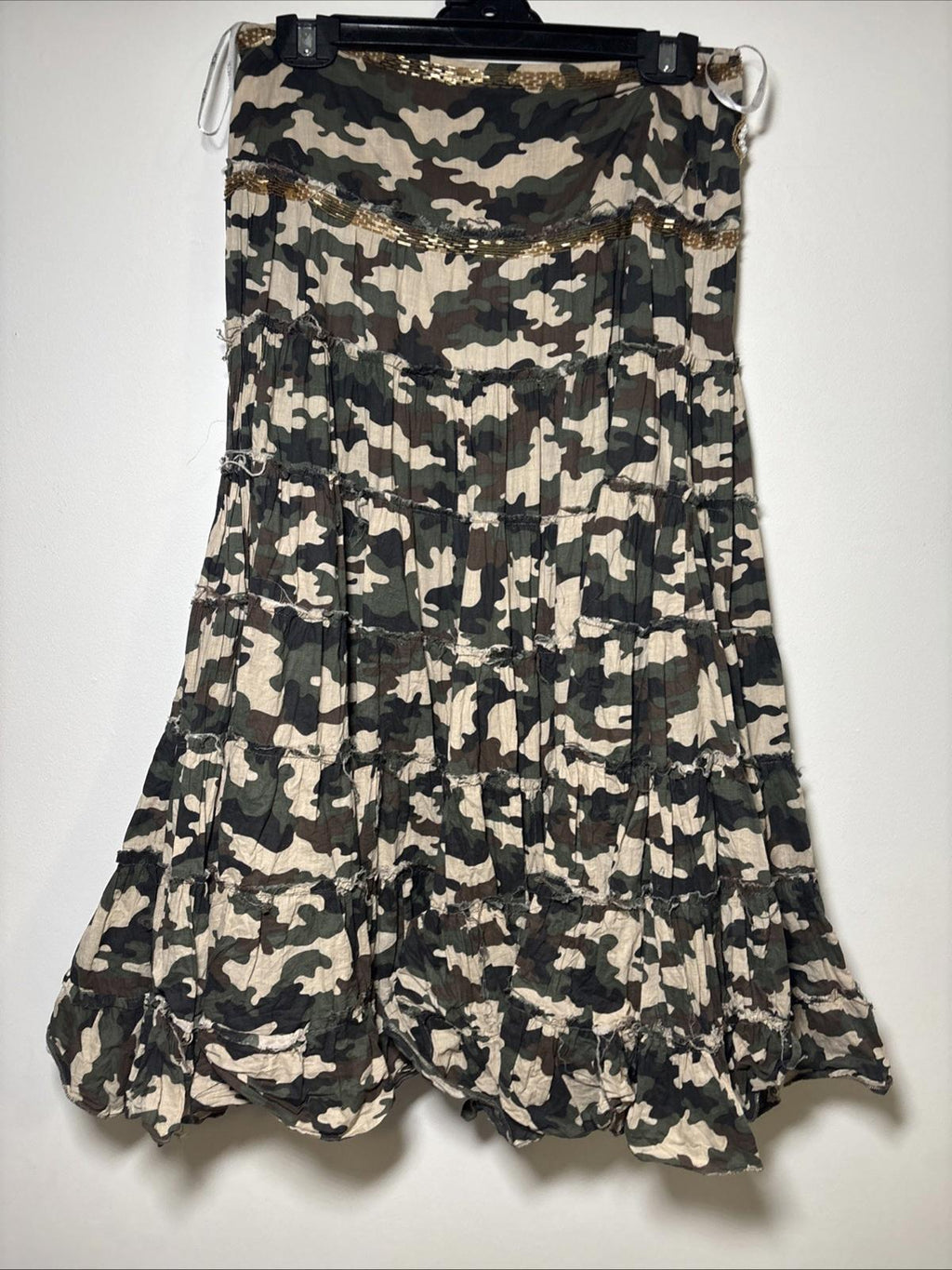 Rare ICE 1990s Vintage Boho CAMO Beaded Wrap Maxi Skirt S 10 Made in Aust - Come Sell Nearly Anything