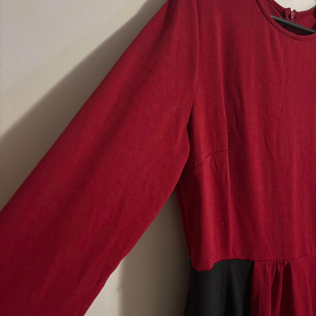 Women's Long Sleeve Colorblock Dress XL Burgundy Black #WomensFashion - Come Sell Nearly Anything