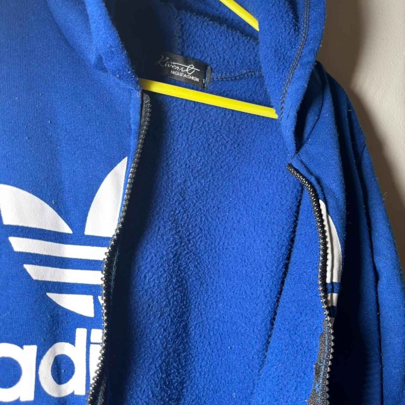 Royal blue Adidas zip-up hoodie with iconic logo kids size 7/8