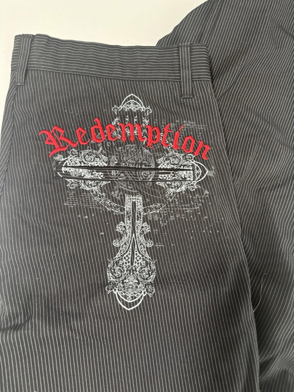 Size L Embroider Redemption Black and White Striped Trousers Pants - Come Sell Nearly Anything