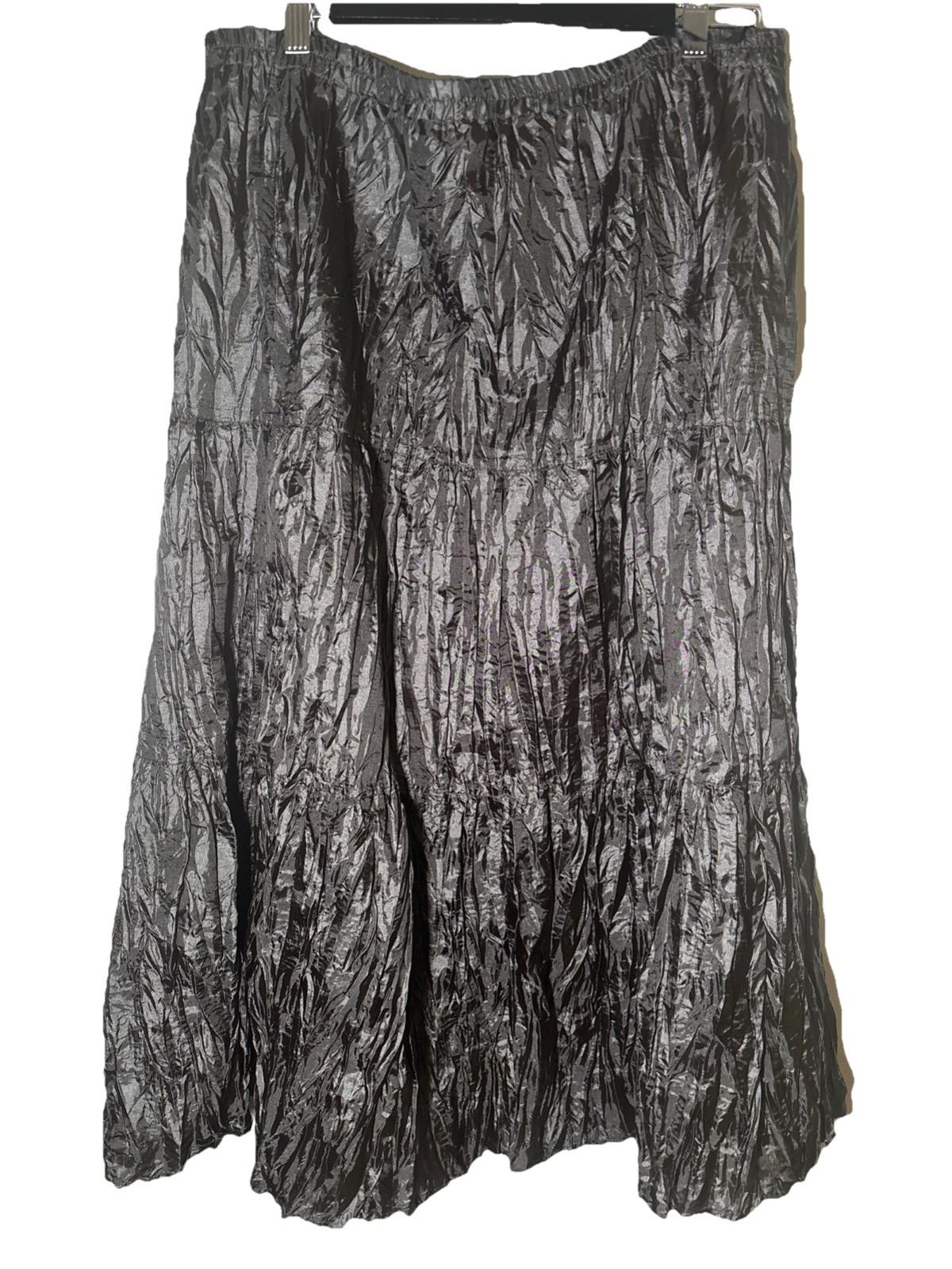 Vintage Y2K Midi Skirt Size XL By SUZANNE GRAE Grey Crinkle Asymmetric - Come Sell Nearly Anything