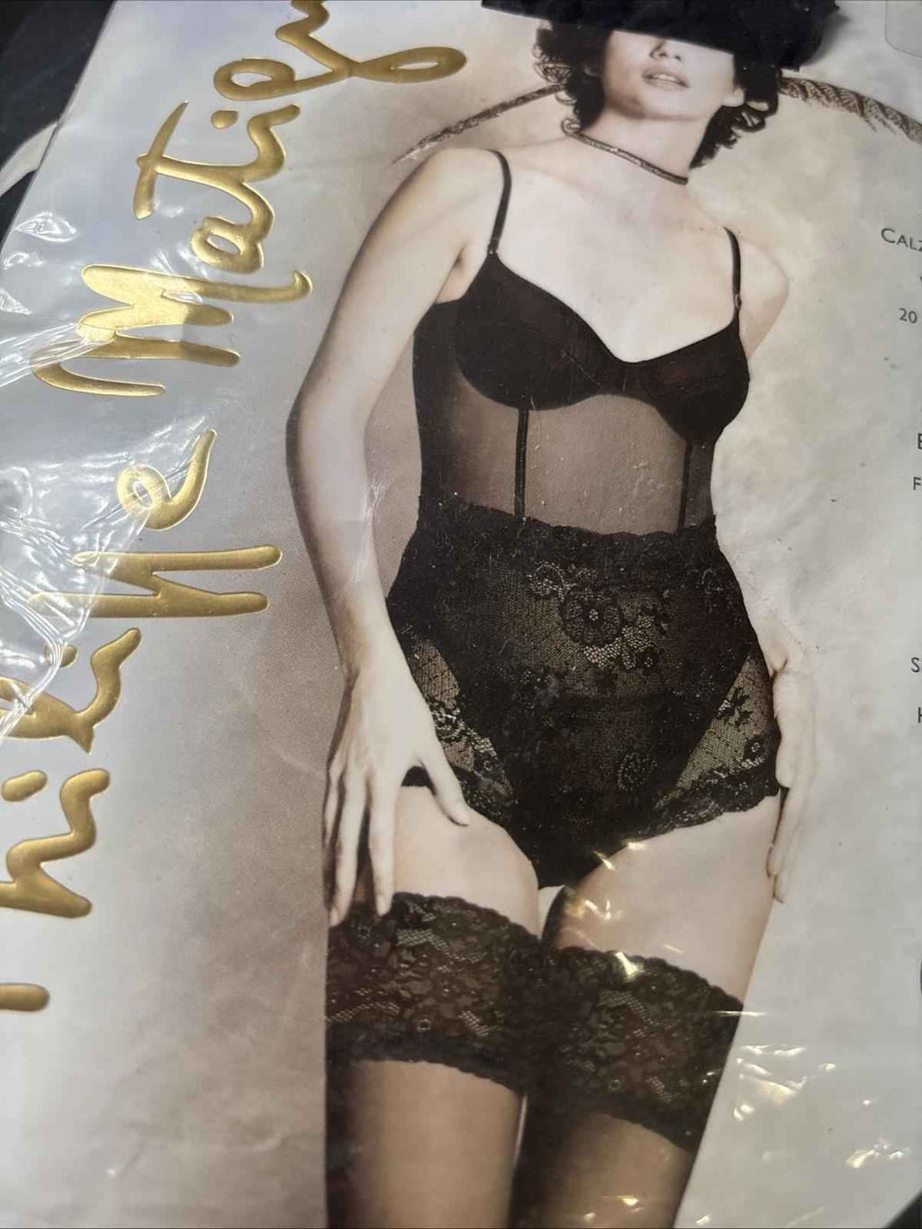 Bas nylon voile Lycra Black  mat PHILIPPE MATIGNON Taille Sheer Hold UPS L New