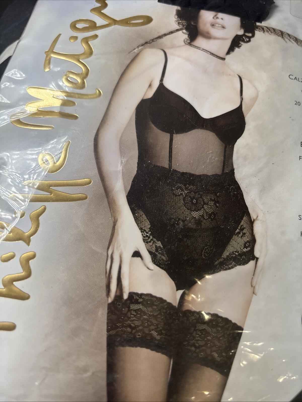 Bas nylon voile Lycra Black  mat PHILIPPE MATIGNON Taille Sheer Hold UPS L New