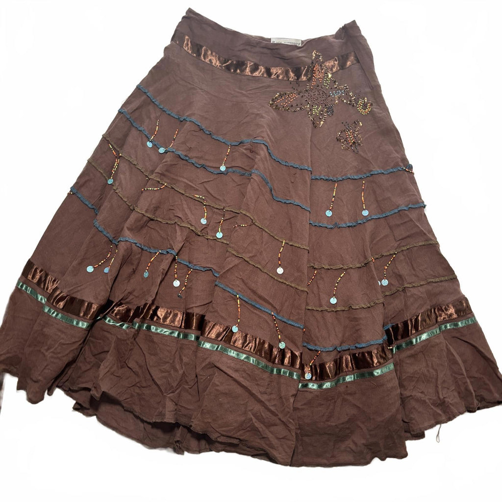 Black Butterfly Womens Brown Embellished Skirt Size 2 Vintage Y2K