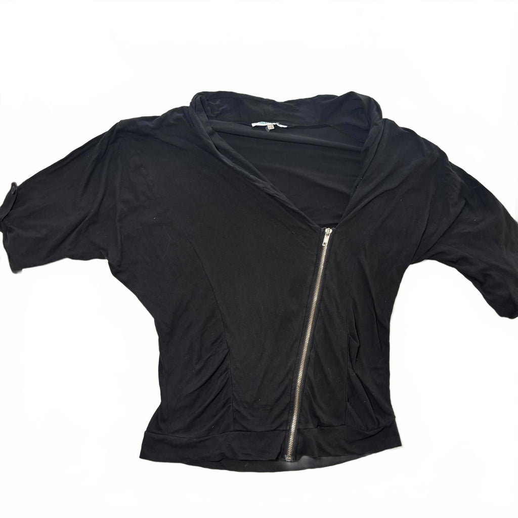 Lollipop Black Cotton Women's Top Size 12 with Asymmetric Zipper - Come Sell Nearly Anything