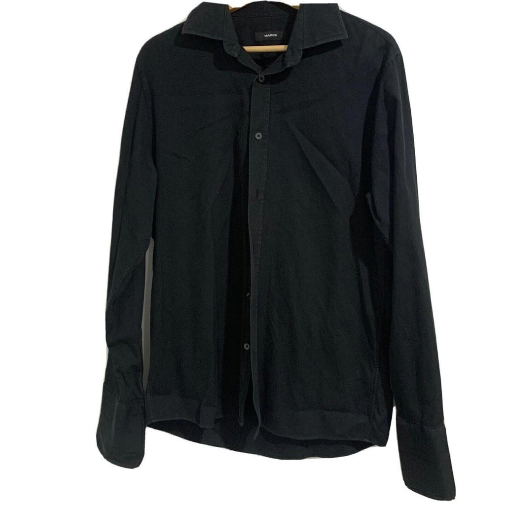 Marcs Shirt Mens M Black Longsleeve Button Up Cotton Black European Fabric - Come Sell Nearly Anything