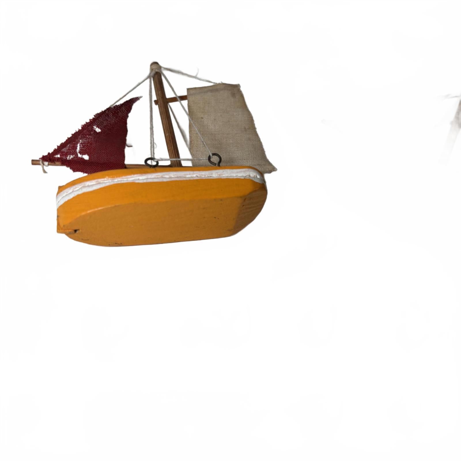Set of 3 Miniature Wooden Sailboats with Fabric Sails