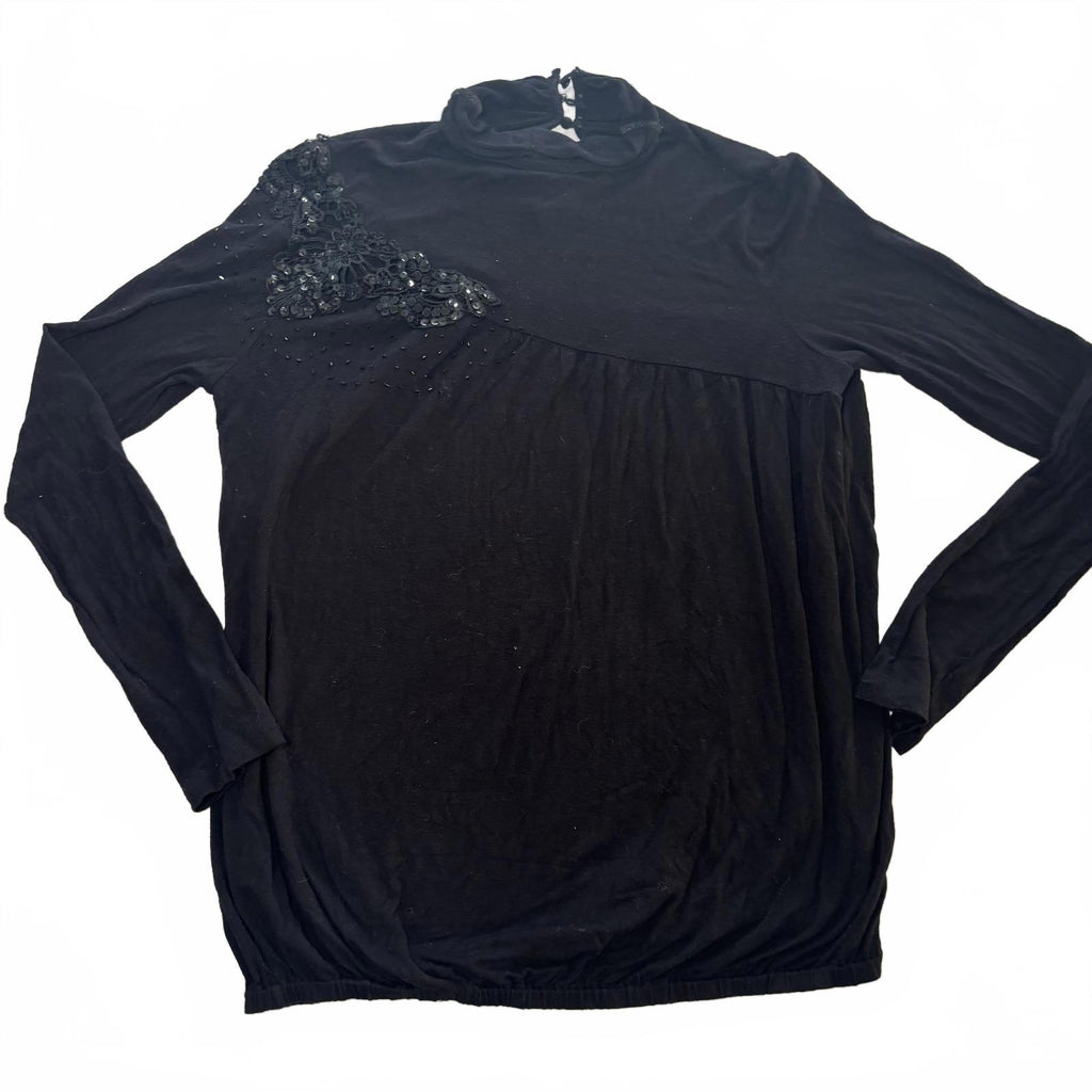 G-HOW Small Black Women's Turtleneck Top with Embellishments - Come Sell Nearly Anything