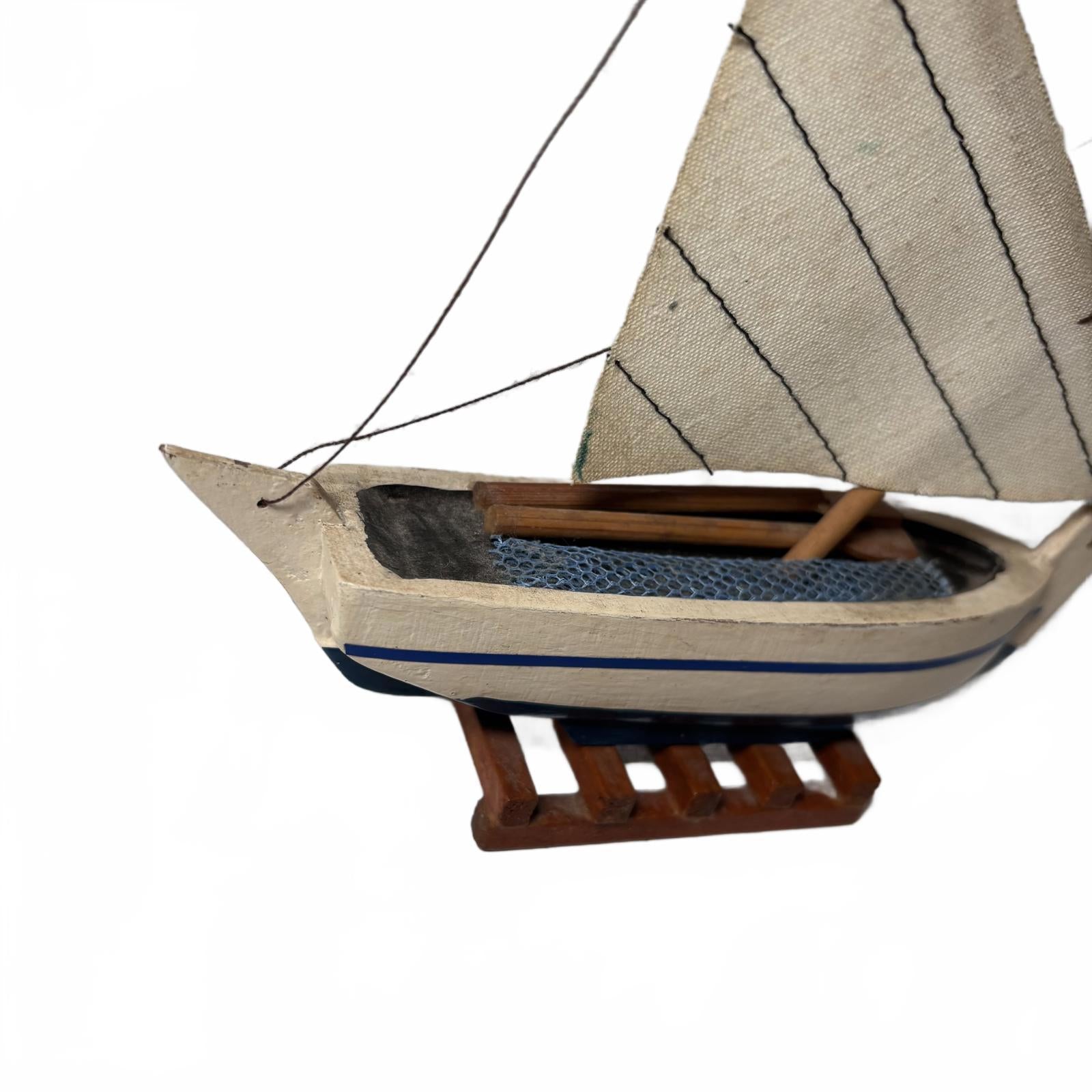 Handmade Wooden Model Boat 19cm x 18cm x 3cm Decorative Sailboat