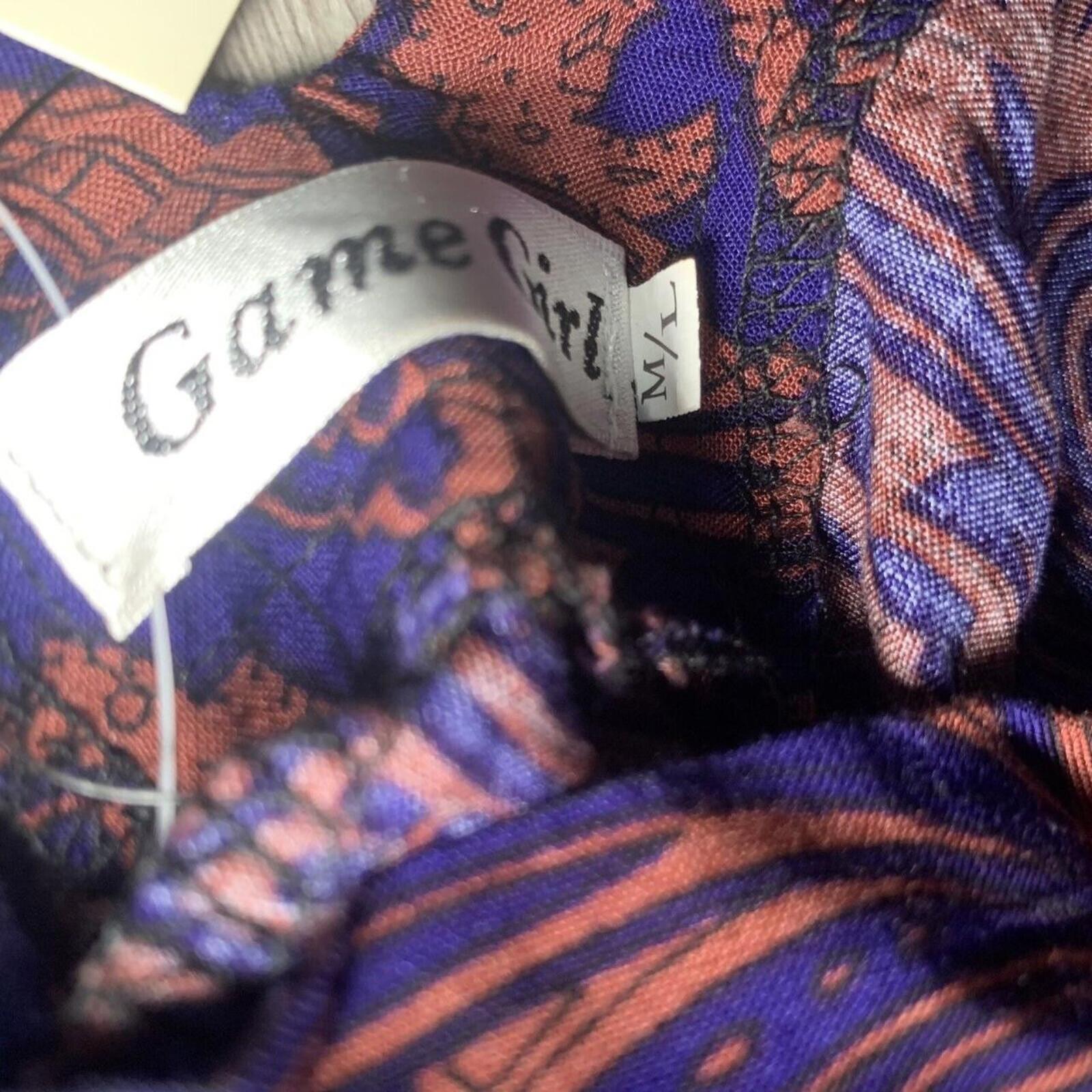 Game Girl Size M/L Womens Blue Print Polyester  Dress Pant Suit Wide Leg - Come Sell Nearly Anything