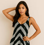 WOMENS Vintage Sz S black & White Sequence BAUHAUS dress Side Zip T2-10 - Come Sell Nearly Anything