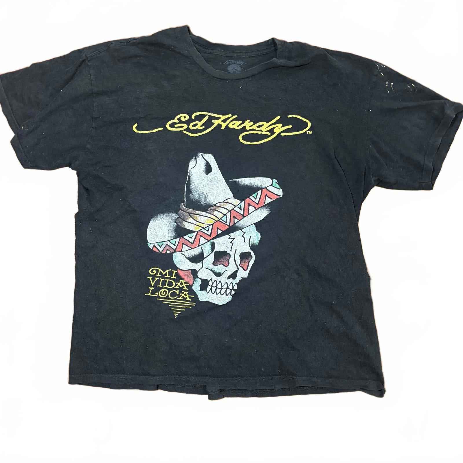 Ed Hardy Medium Vintage Graphic Day of the Dead Skull T-Shirt