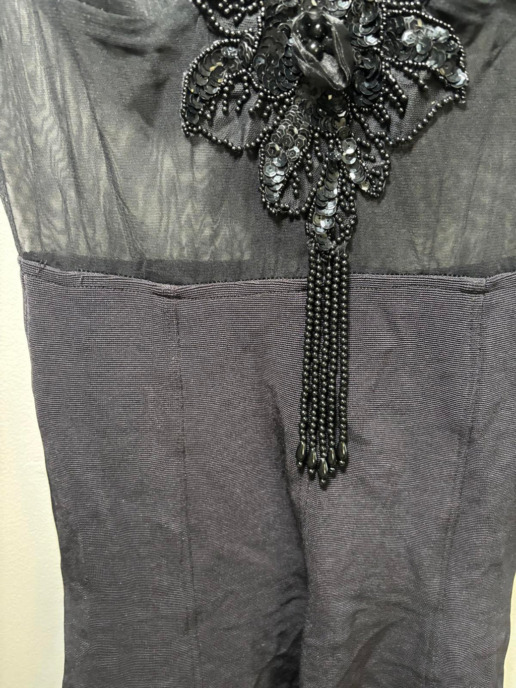 Elegant Black Long Sleeve Dress with Beaded Embellishments, Size M - Come Sell Nearly Anything