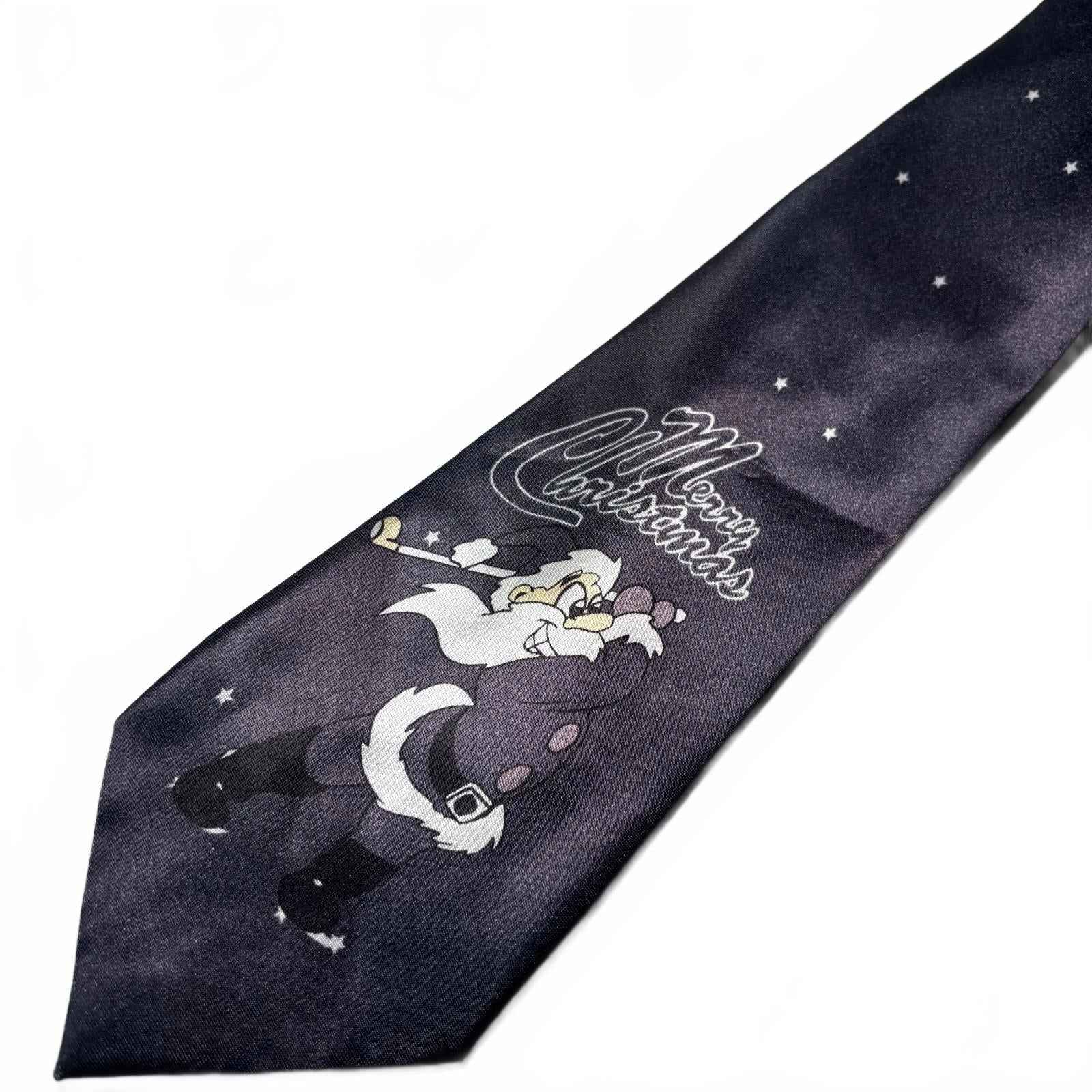 Men's Polyester Christmas Themed Neck Tie with Golf Santa at Night Design
