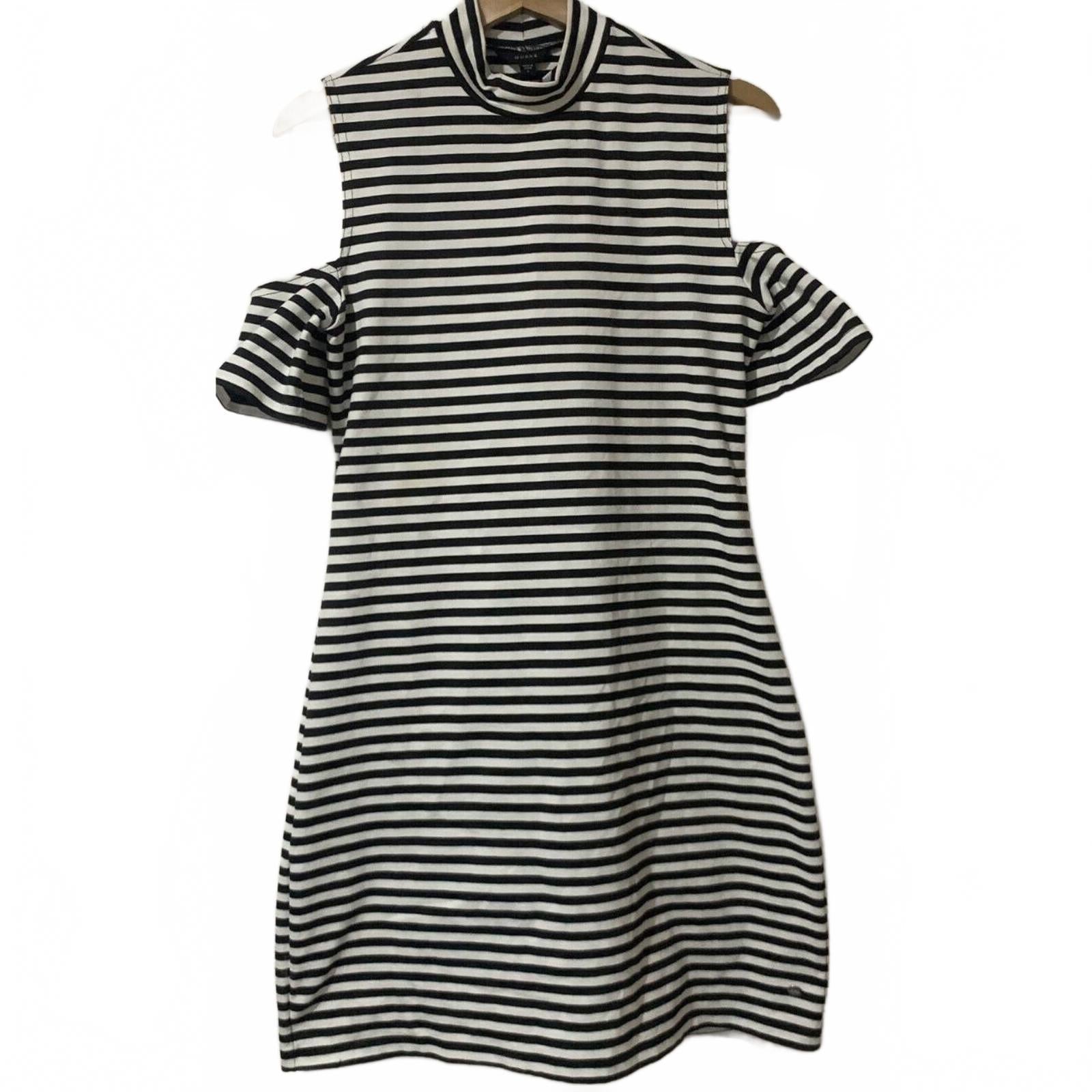 Bodycon Dress Open Shoulder & Back Guess Womens Black White Striped Size L - Come Sell Nearly Anything