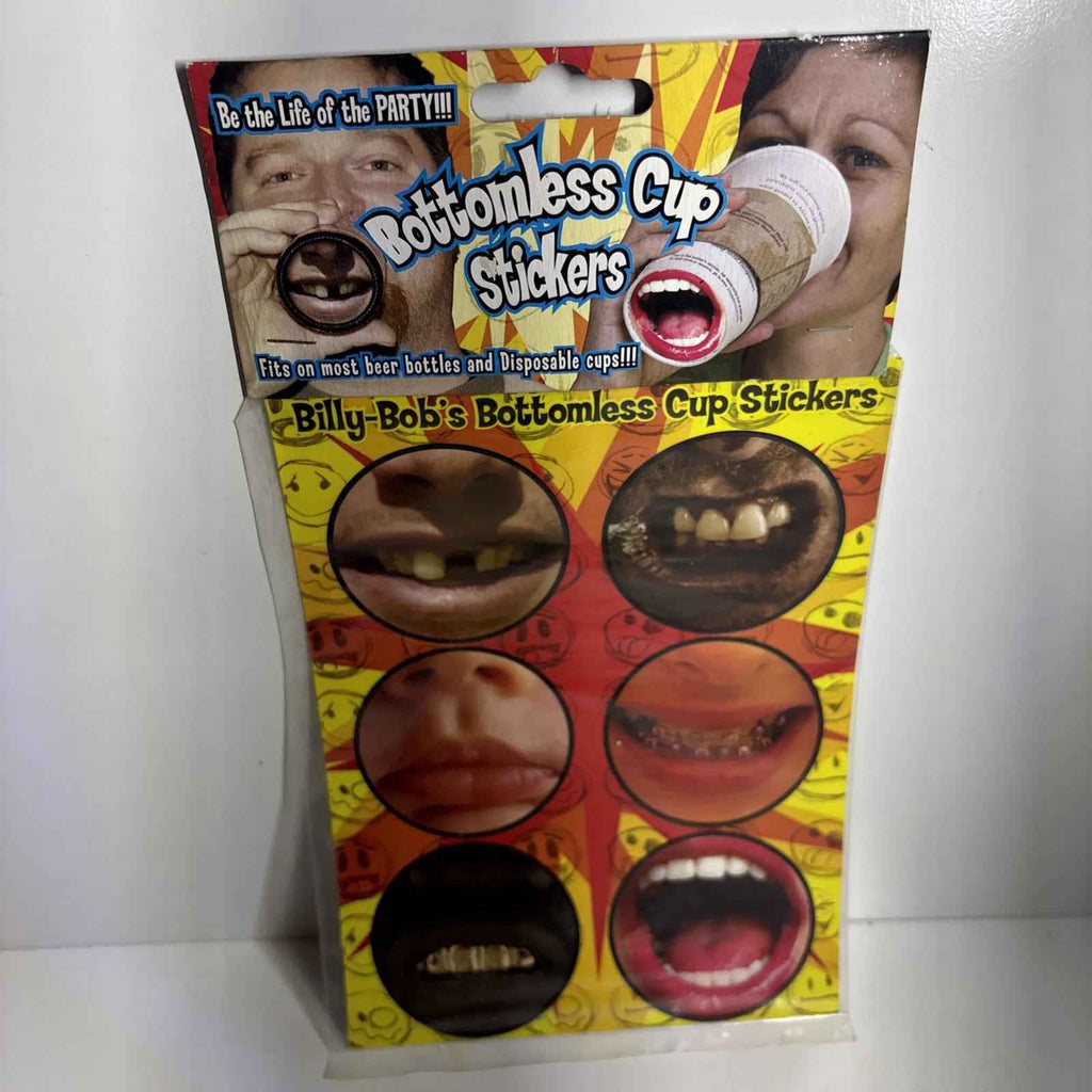 Bottomless Cup Stickers  - Billy Bob Officaial Joke Prank Gag