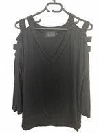 Pink Clove Black Cold Shoulder V-Neck Top Size M - Come Sell Nearly Anything