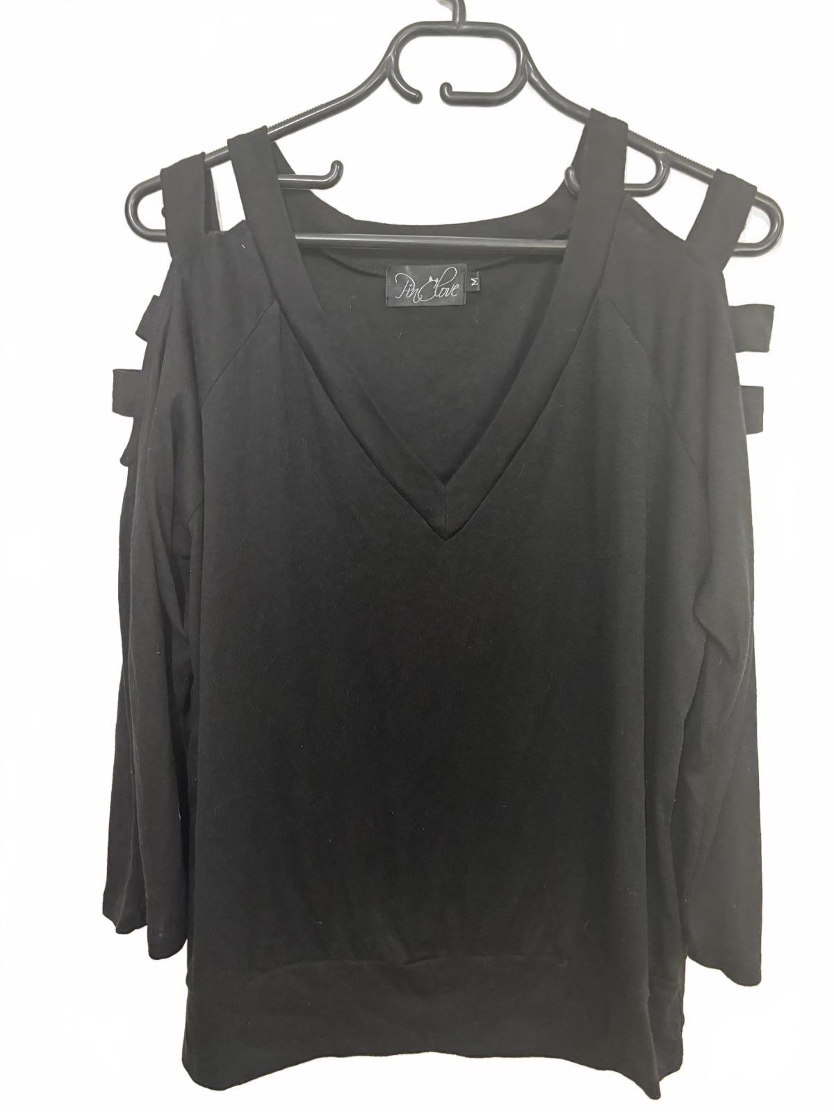 Pink Clove Black Cold Shoulder V-Neck Top Size M - Come Sell Nearly Anything