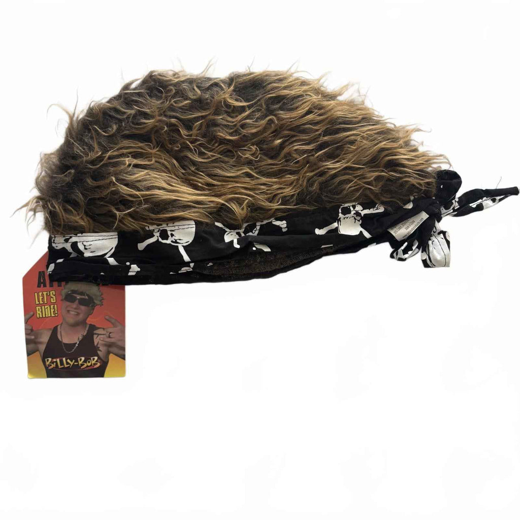 SKULL & CROSSBONES Bandanas with Attitude Novelty Red/Brown Faux Hair Bandana