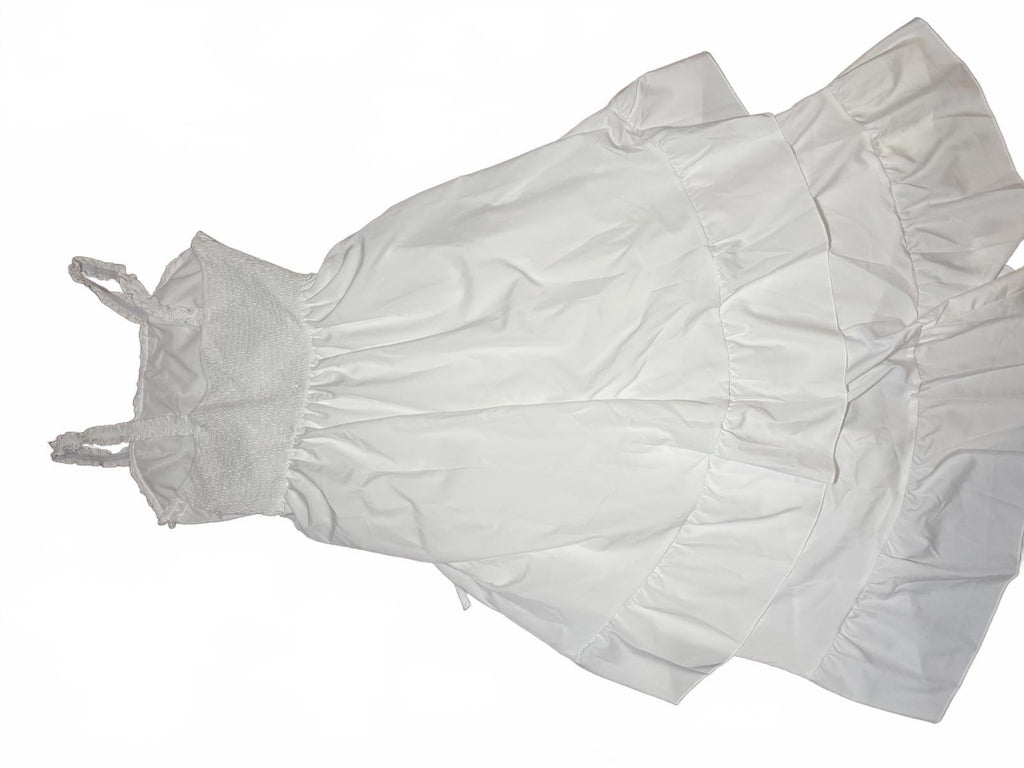 White Smocked Bodice Ruffle Hem Dress Size M - Come Sell Nearly Anything