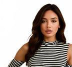 Bodycon Dress Open Shoulder & Back Guess Womens Black White Striped Size L - Come Sell Nearly Anything