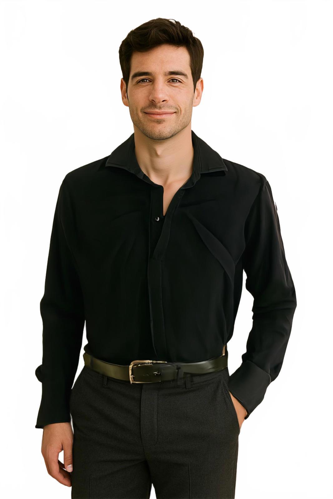 Marcs Shirt Mens M Black Longsleeve Button Up Cotton Black European Fabric - Come Sell Nearly Anything