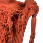 Rust Orange Ribbed Long Sleeve Dress with Fringe Details - XL - Come Sell Nearly Anything