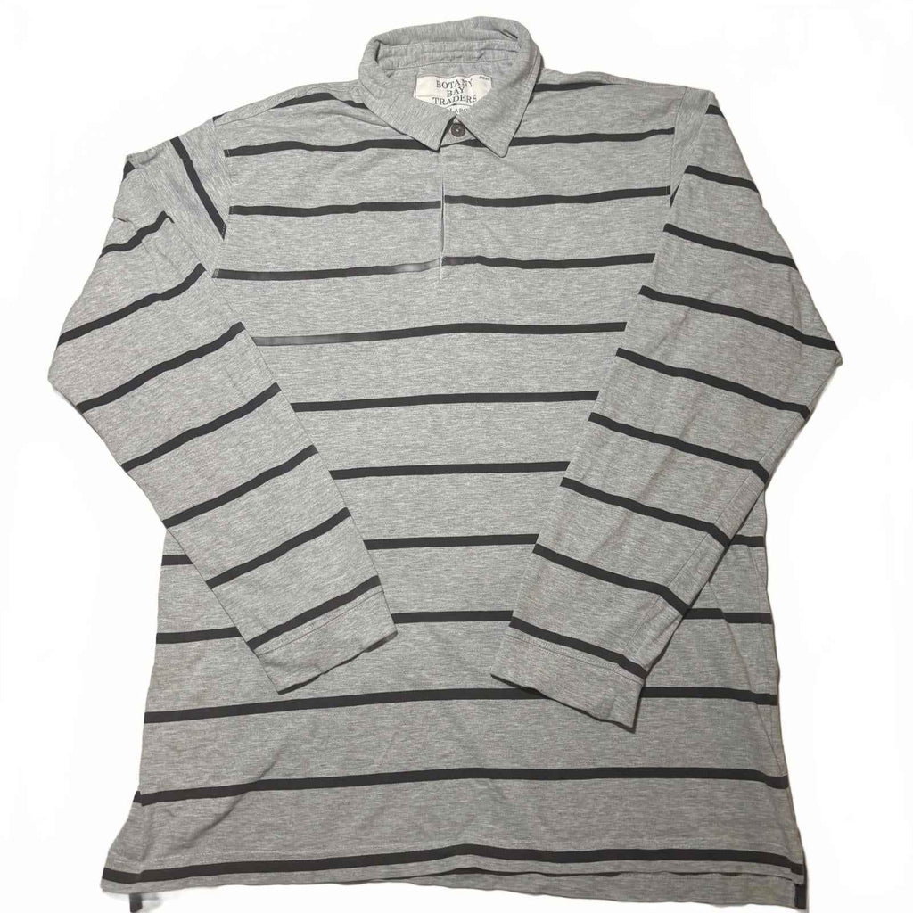 Botany Bay Traders XXL Grey Striped Long Sleeve Polo Shirt