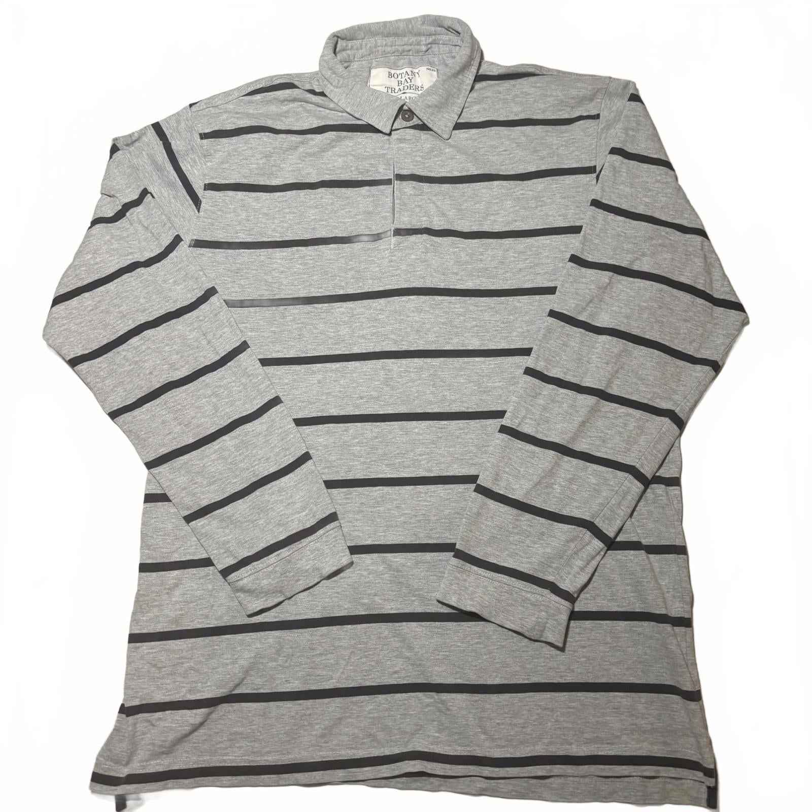 Botany Bay Traders XXL Grey Striped Long Sleeve Polo Shirt