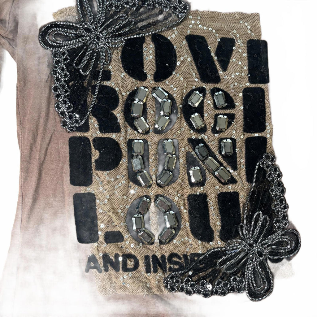 Hearts & Roses Women's Long Sleeve Top Size M Brown Embellished - Come Sell Nearly Anything