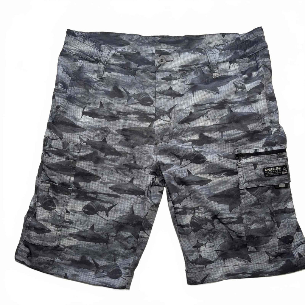 Anglers Edge Men's Cargo Shorts 32 Waist Shark Print