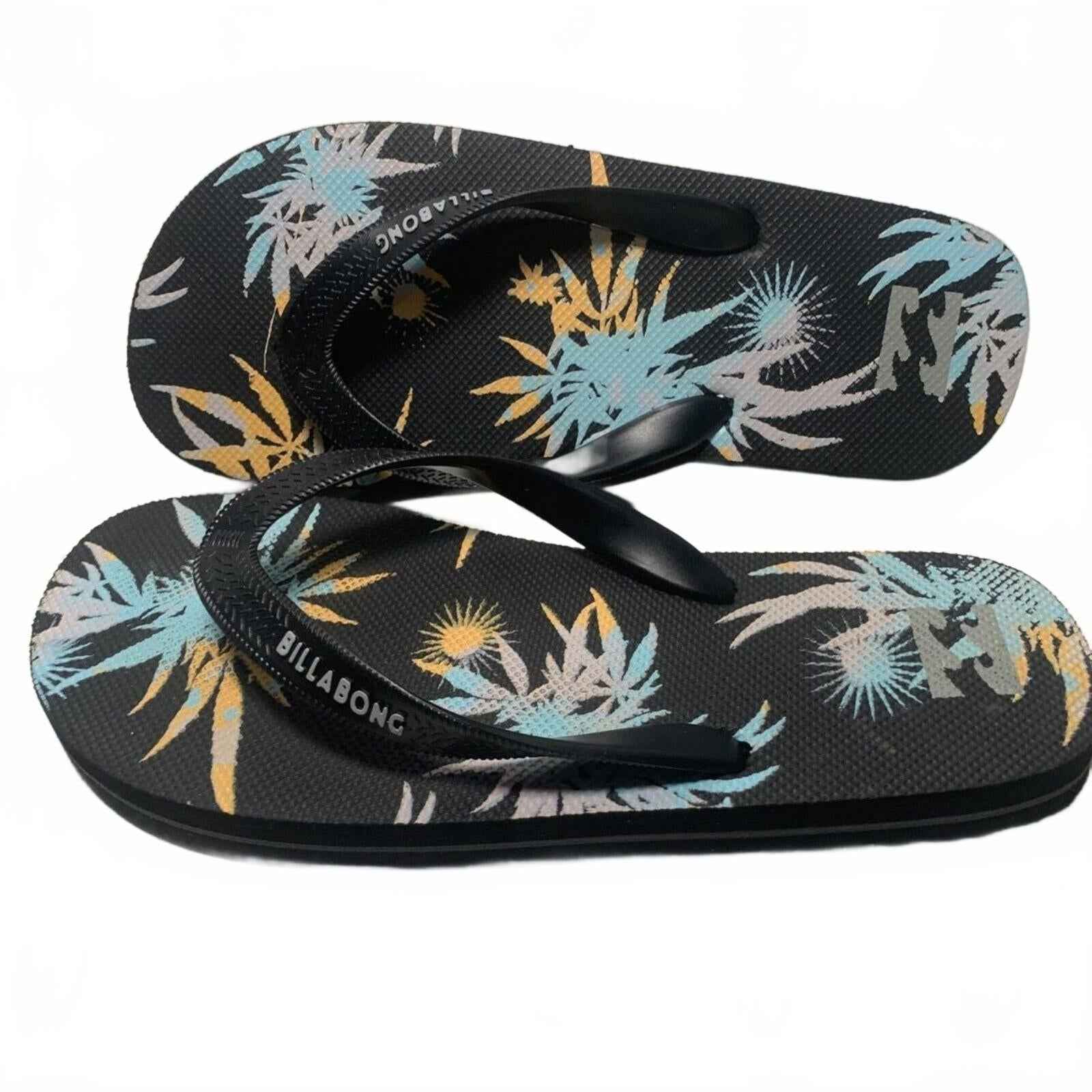 BILLABONG TIDES BLACK 5 HAWAIIAN TROPICAL FLIP FLOPS SANDALS MENS NEW