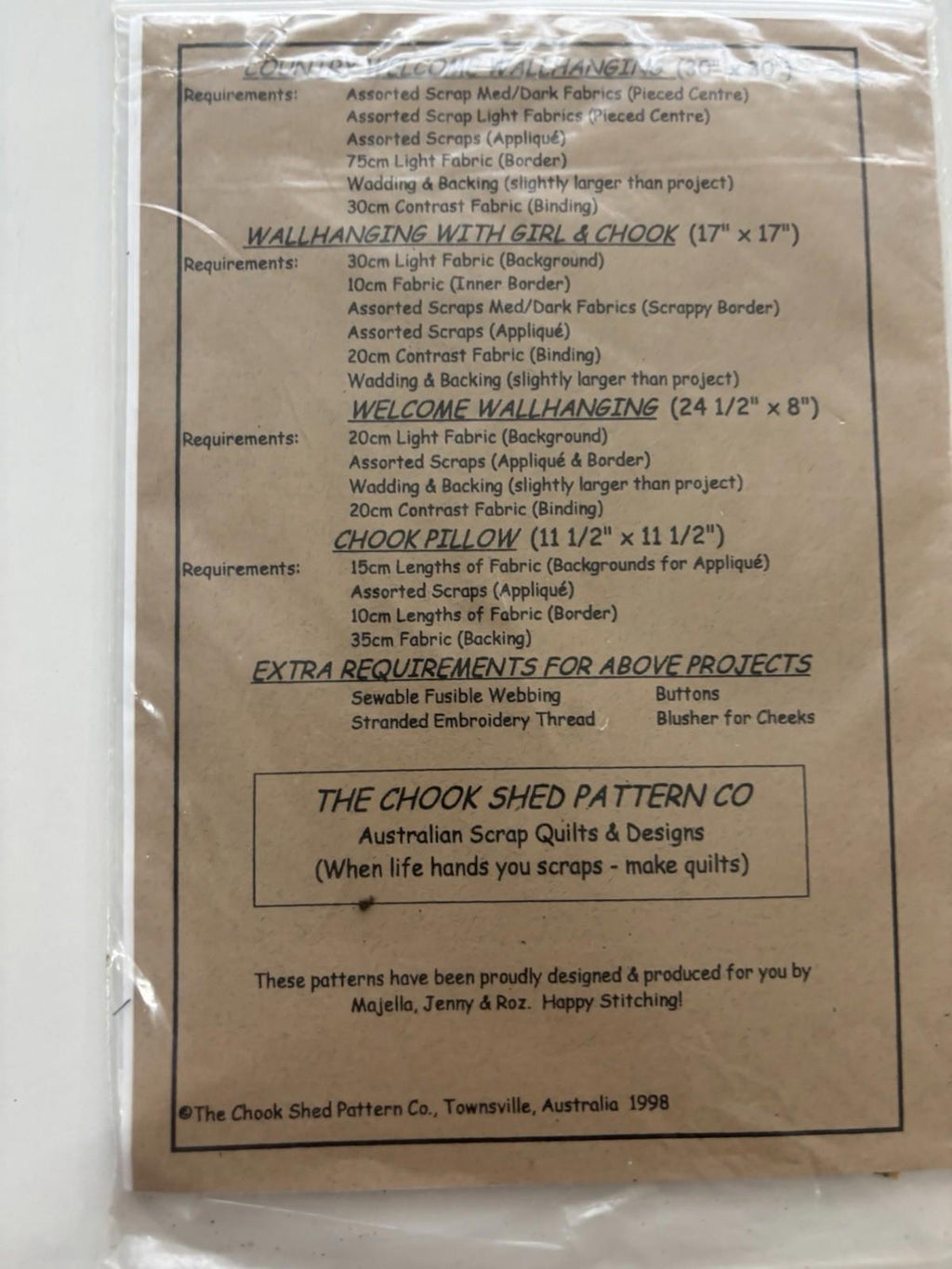 The Chook Shed - Country Welcome Patchwork Wall Hanger Sew Pattern Vintage Craft - Come Sell Nearly Anything