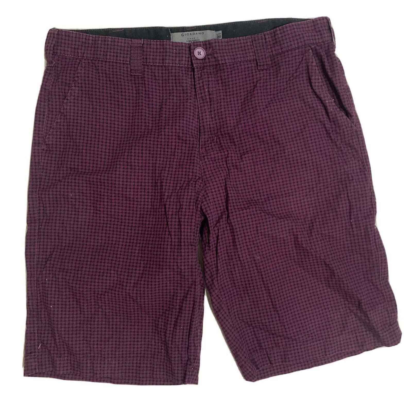 Giordano Mens Shorts Size 38 Purple Check Pri T Chino Pockets Casual