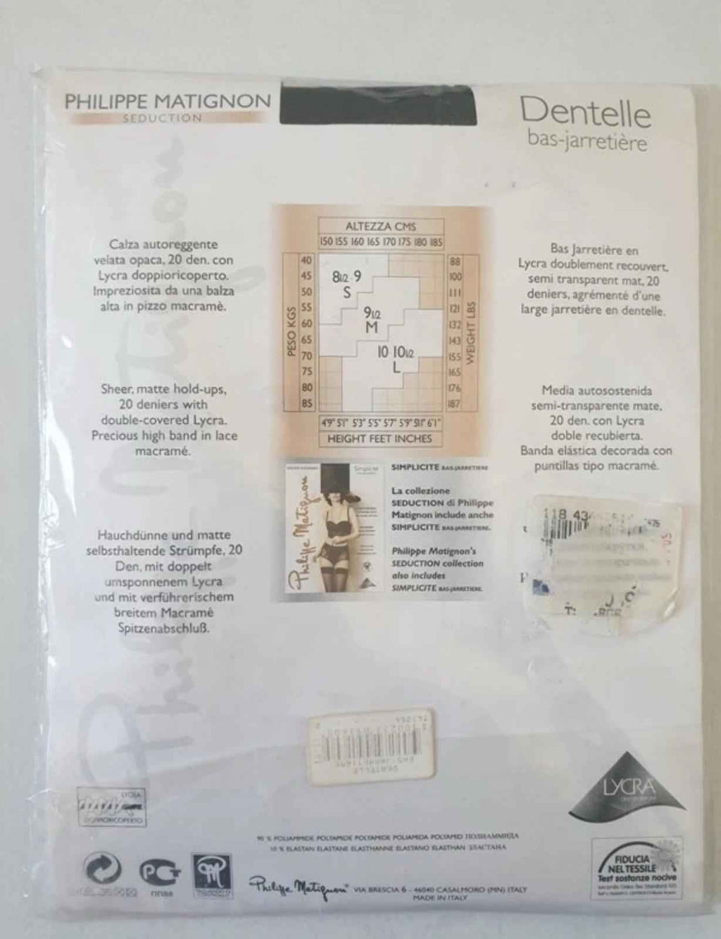 Bas nylon voile Lycra Black  mat PHILIPPE MATIGNON Taille Sheer Hold UPS L New