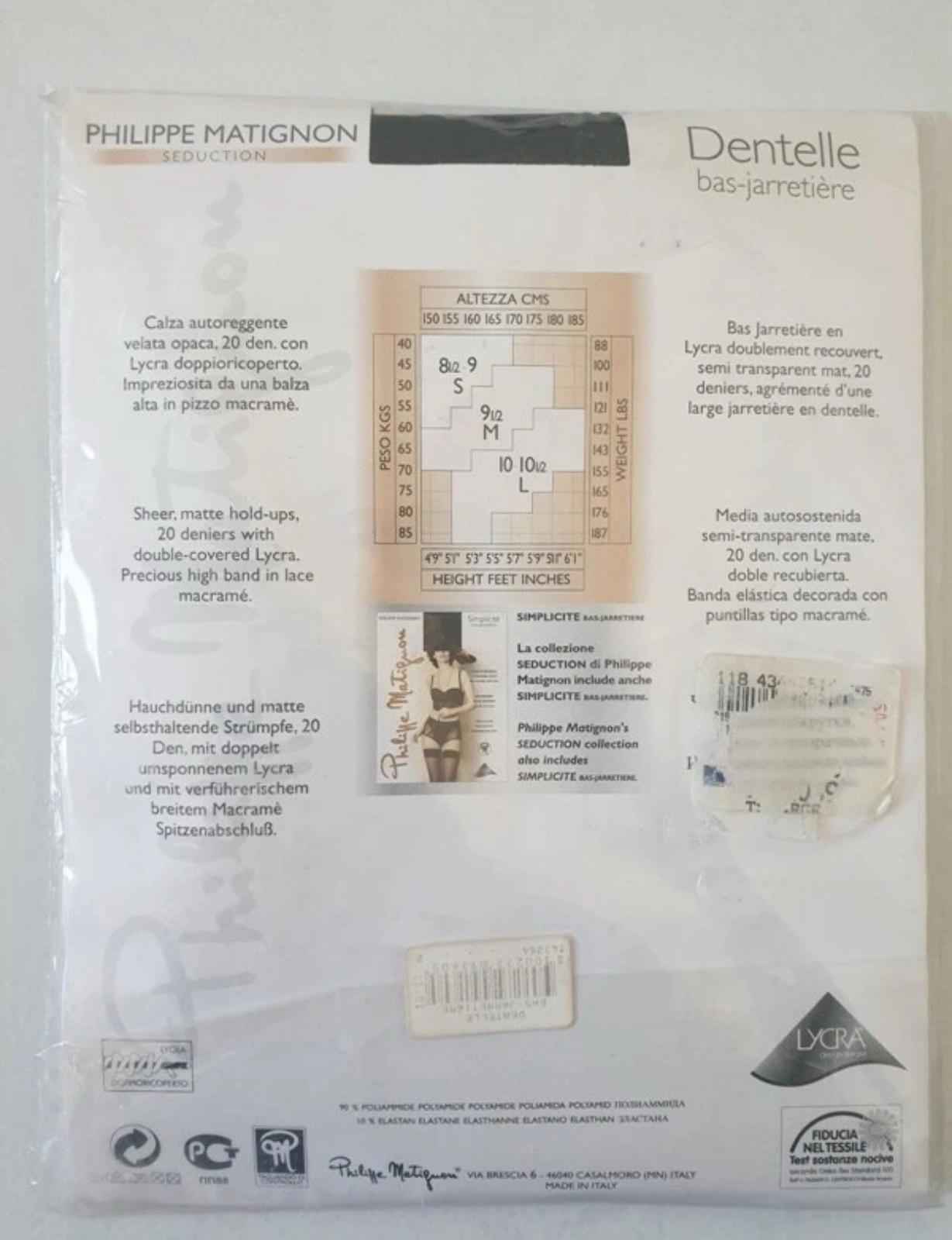 Bas nylon voile Lycra Black  mat PHILIPPE MATIGNON Taille Sheer Hold UPS L New