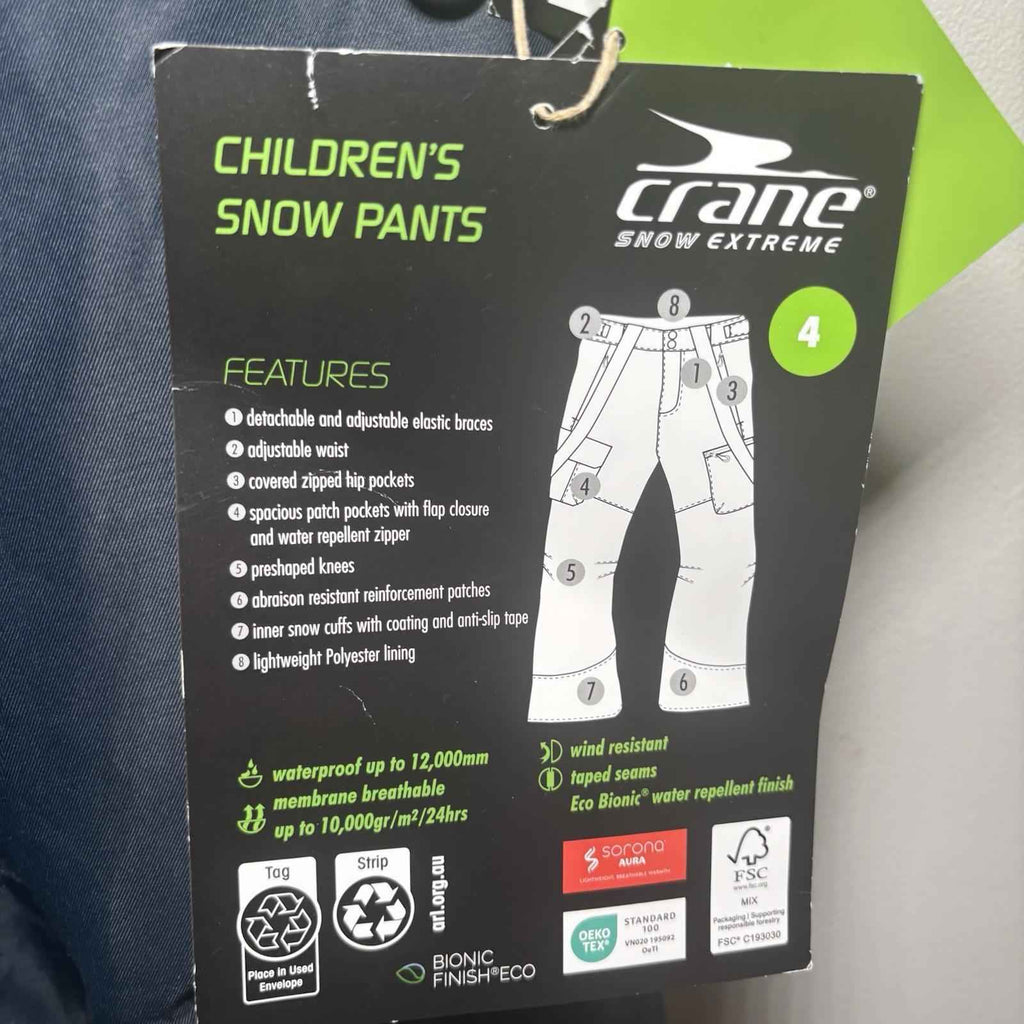 Childrens CRANE Snow Extreme Navy Blue Size 4 Ski Snowboarding Pants BNWT H1