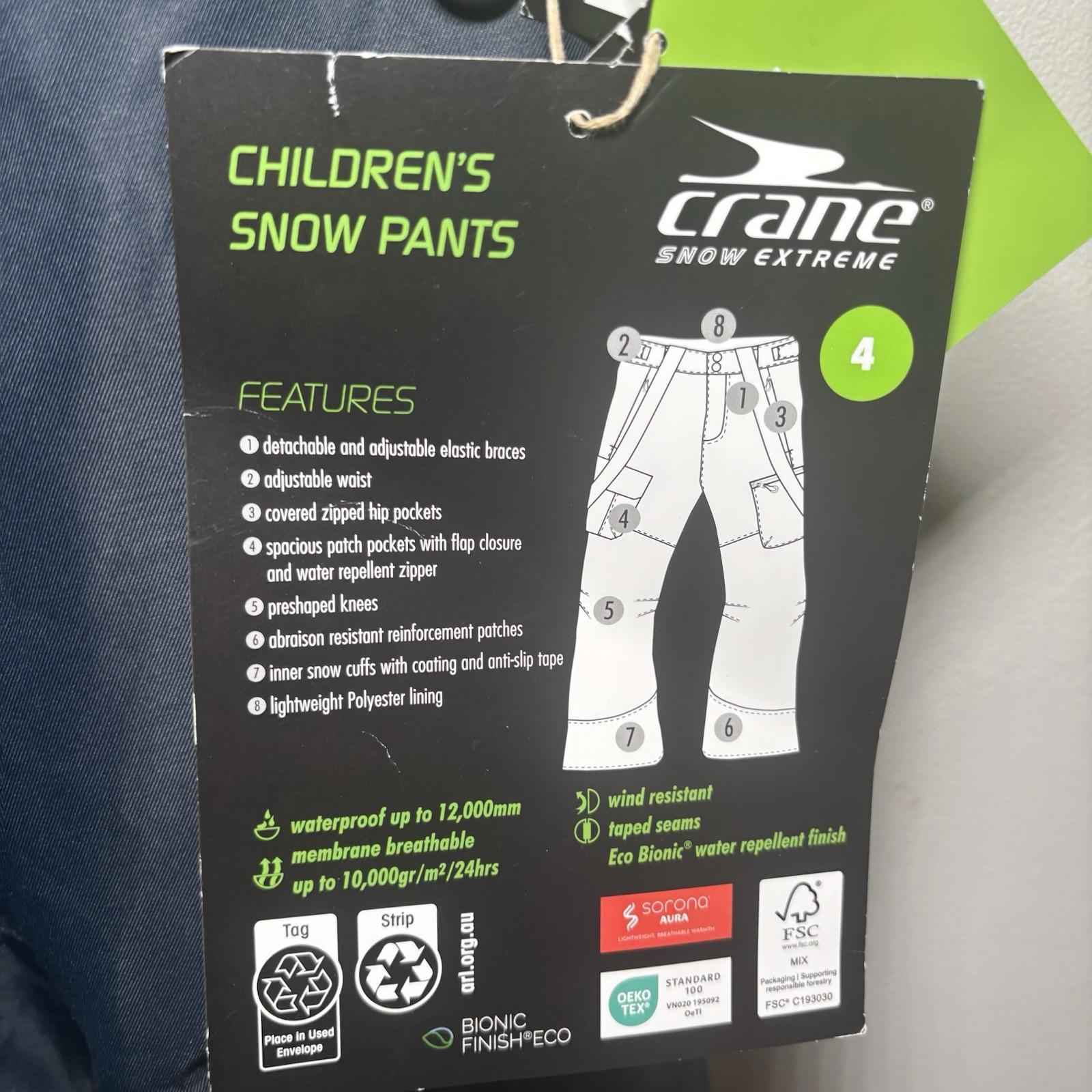Childrens CRANE Snow Extreme Navy Blue Size 4 Ski Snowboarding Pants BNWT H1