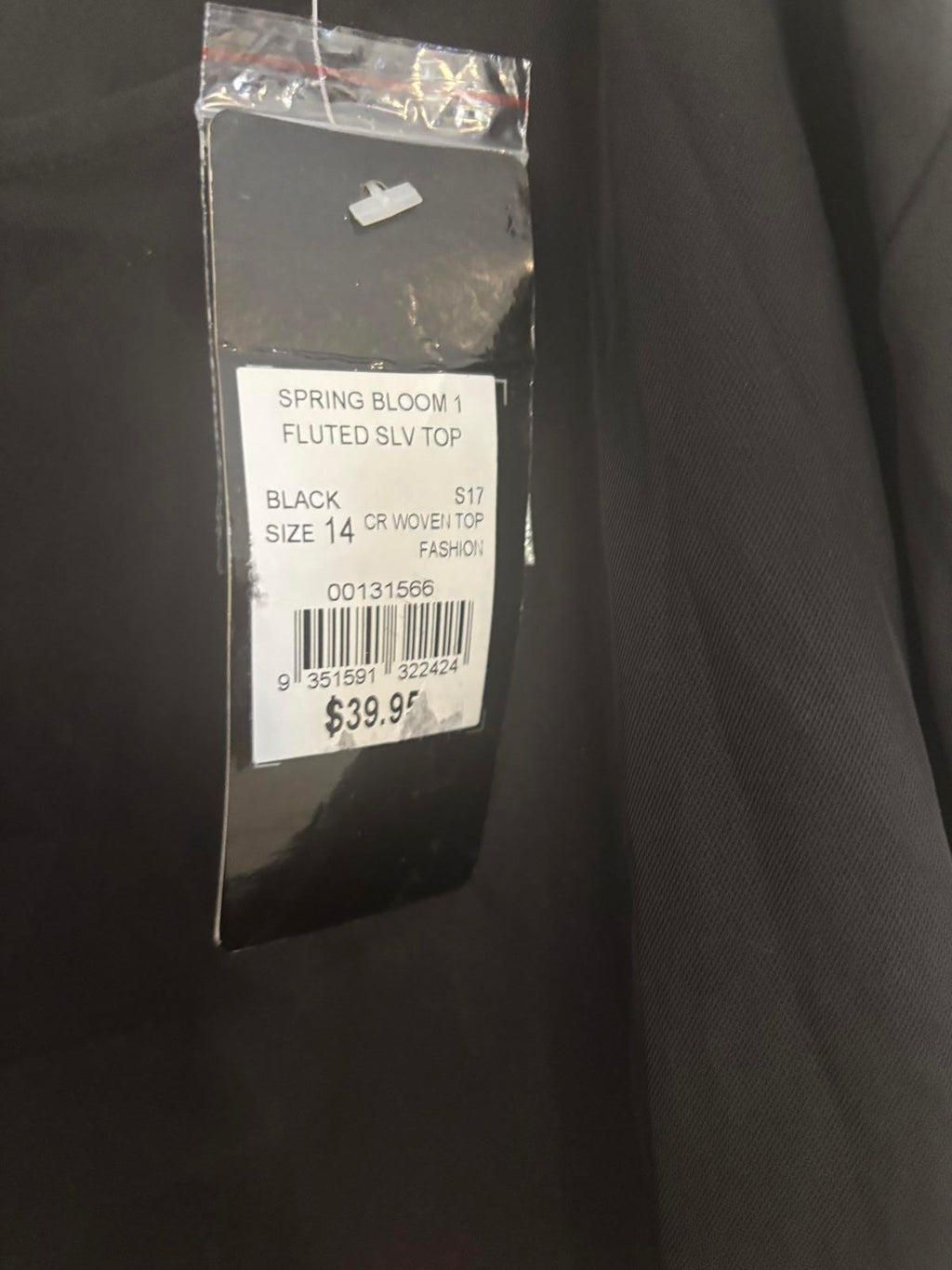 Spring Bloom Fluted Sleeve Black Top Size 14 BNWT - Come Sell Nearly Anything