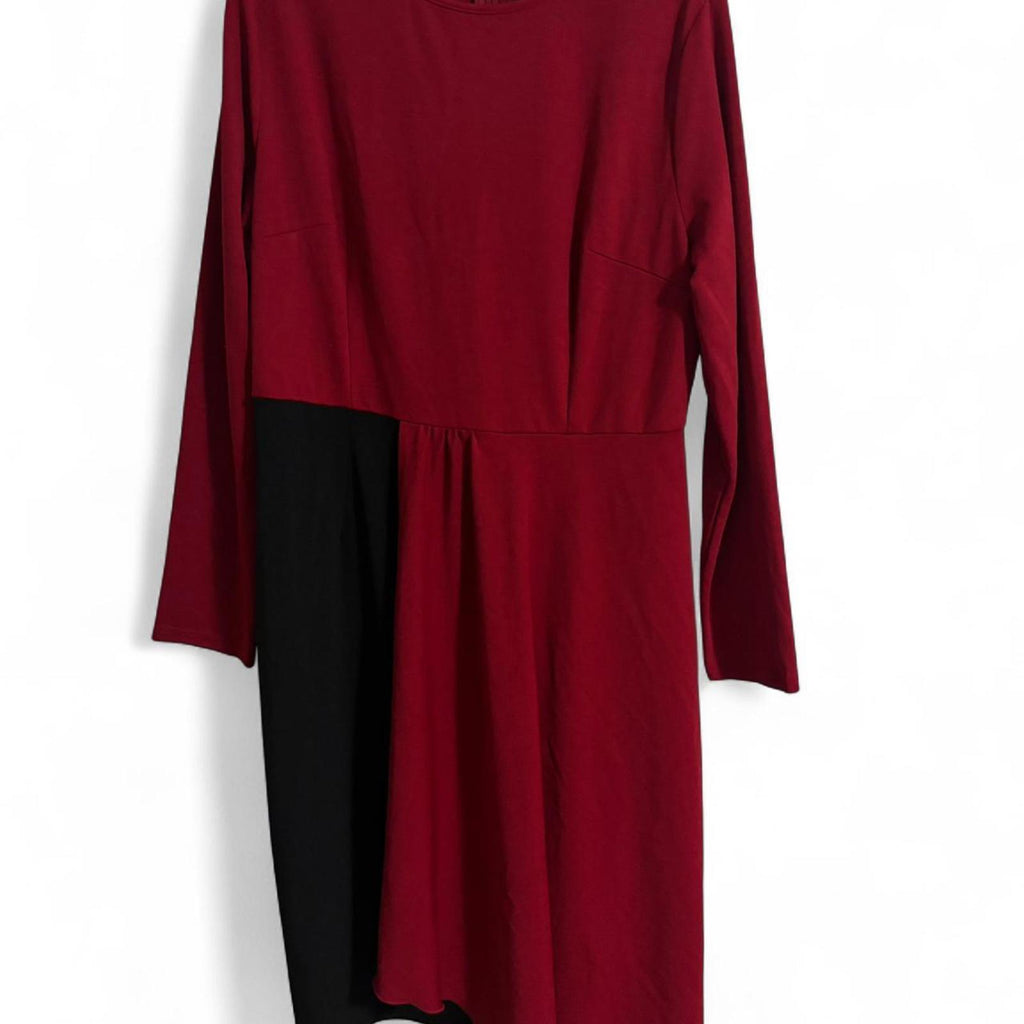 Women's Long Sleeve Colorblock Dress XL Burgundy Black #WomensFashion - Come Sell Nearly Anything