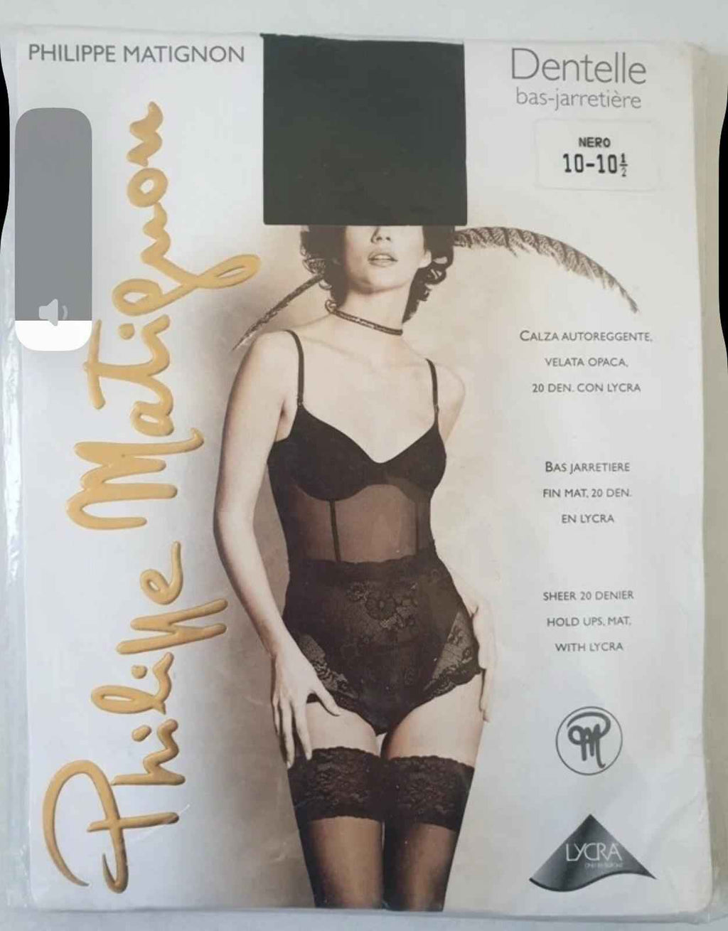 Bas nylon voile Lycra Black  mat PHILIPPE MATIGNON Taille Sheer Hold UPS L New