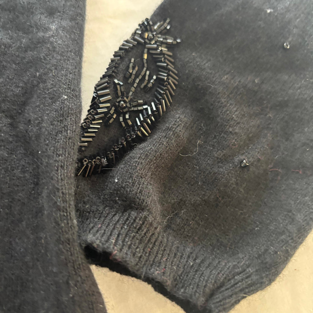 Adrienne Vittadini Black Beaded V-Neck Sweater Medium - Come Sell Nearly Anything