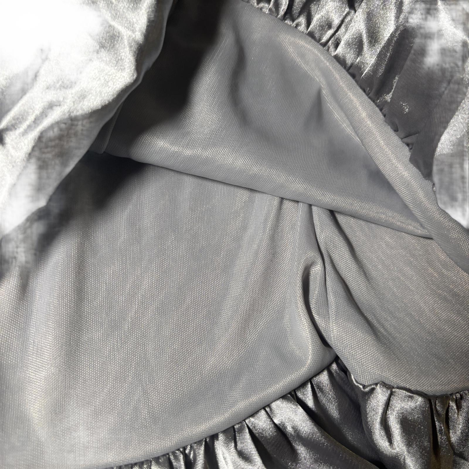 Women's CCT Fashion Silver Satin Bubble Hem Skirt with Ribbon Detail Size M BNWT