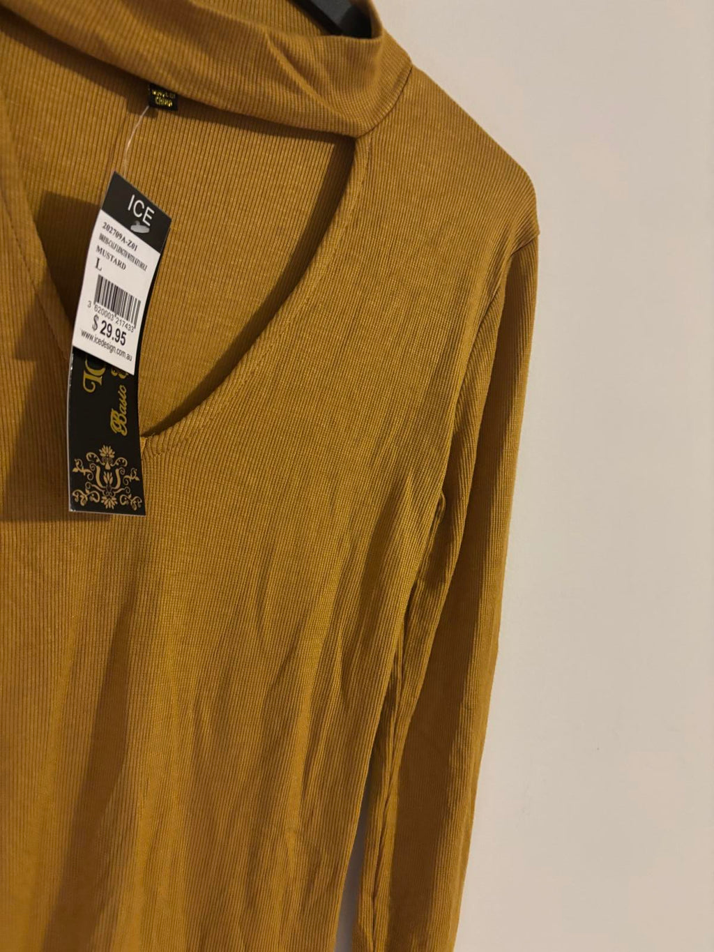 ICE Mustard Long Sleeve Calf Length Dress with Keyhole Detail, Size L BNWT - Come Sell Nearly Anything