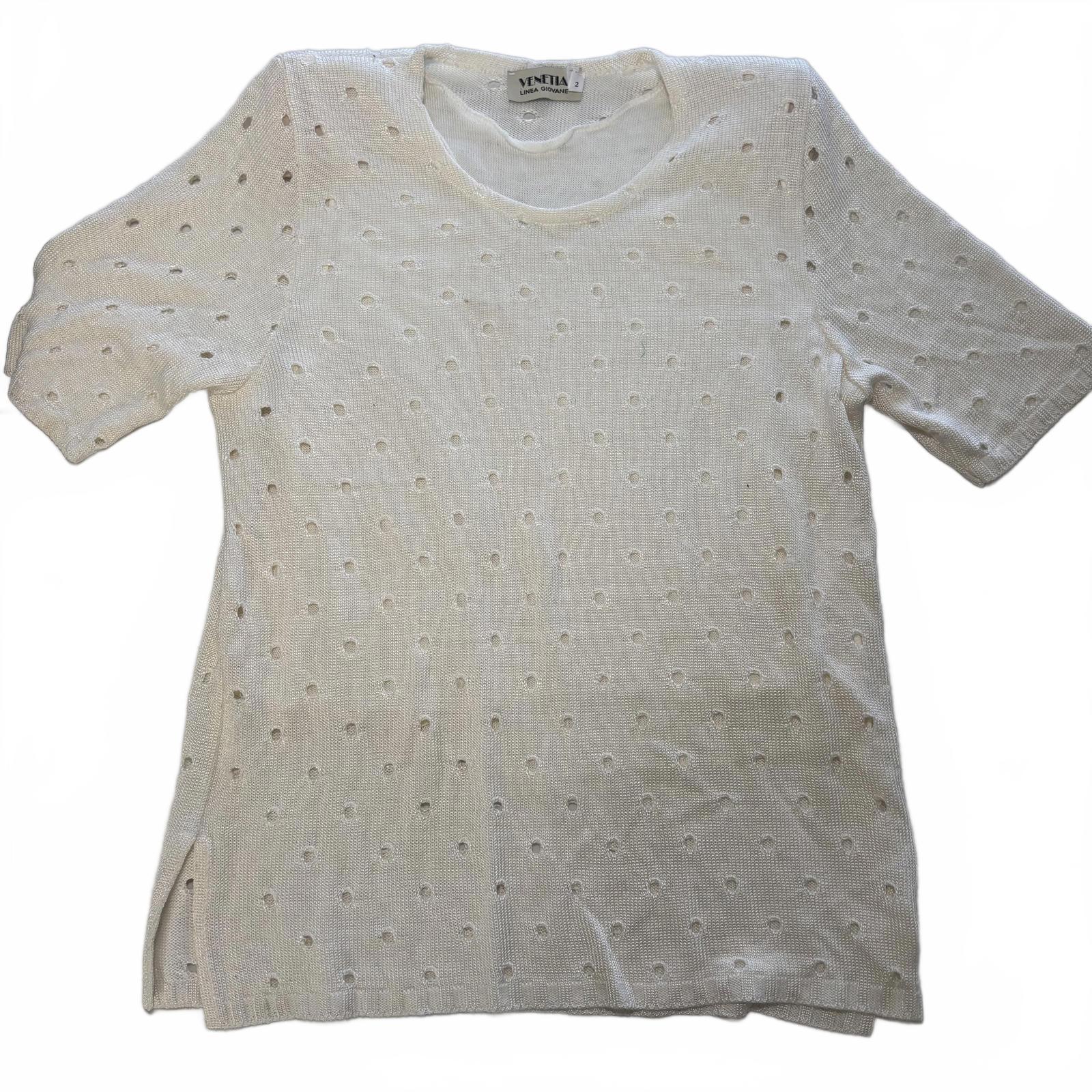 Venetia Linea Giovane Women's Short Sleeve Knit Top - White, Size 2 VTG - Come Sell Nearly Anything